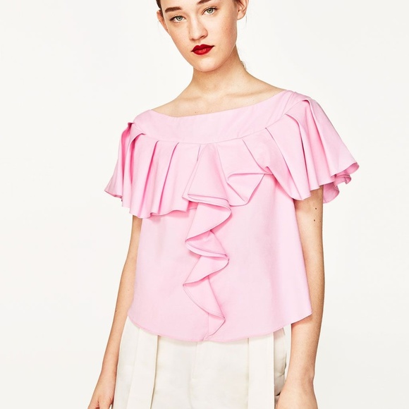 zara pink ruffle top